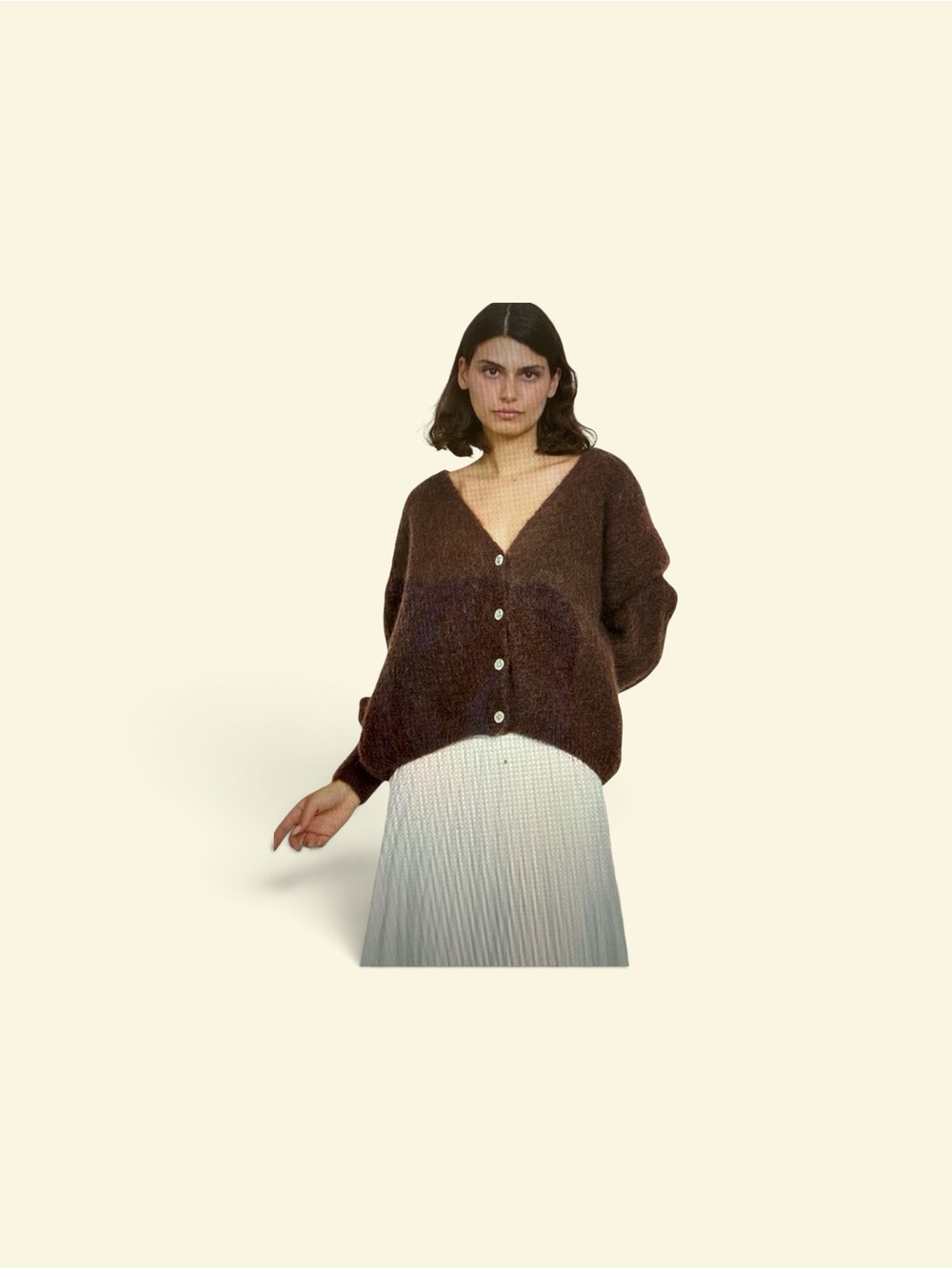Italian Made Women's V-Neck Chunky Button Cardigan Sweater - Brown